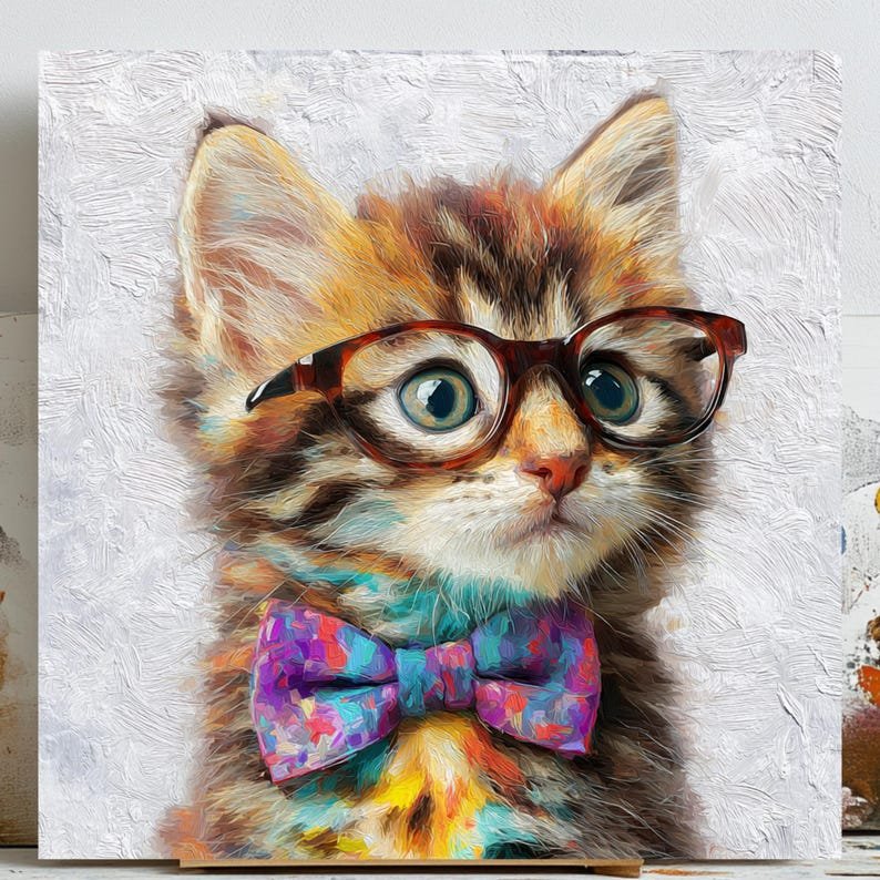Funny Cat Wall Art, Canvas Or Poster, Quirky Animal Print, Glasses Cat Decor, Modern Pet Artwork, Kids Room Wall Art, Gift For Cat Lovers