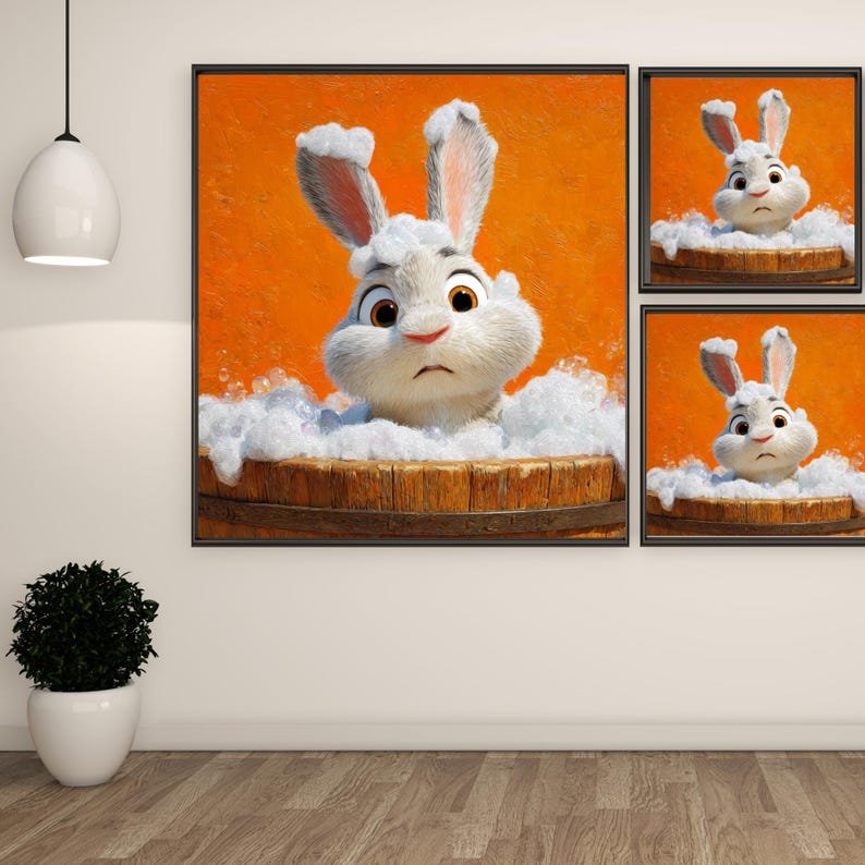 Funny Bunny In Bathtub, Canvas Or Poster, Modern Wall Art, Animal Decor, Bathroom Wall Hanging, Kids Room Decor, Cute Rabbit Home Decor - Image 2