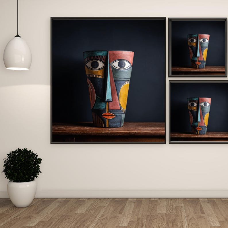 Abstract Face Wall Art, Canvas Or Poster, Modern Tribal Mask Decor, Geometric Face Art, Living Room Decor, Unique Home Art, Gift For Artist - Image 2