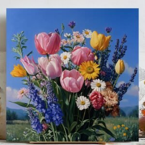 Tulip and Daisy Print: Botanical Floral Wall Art