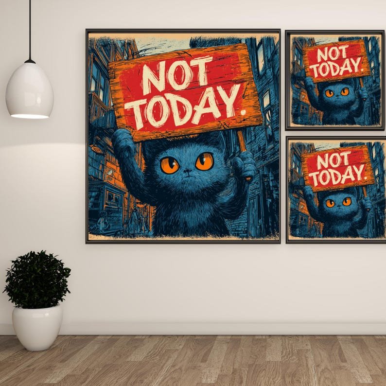 Black Cat Not Today Wall Art, Canvas Or Poster, Funny Cat Decor, Office Wall Art, Sassy Cat Print, Grumpy Cat Gift, Introvert Room Decor Art - Image 2