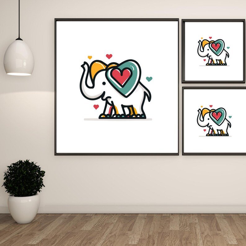 Cute Elephant Heart Wall Art, Canvas Or Poster, Nursery Wall Decor, Kids Room Art, Baby Shower Gift, Modern Animal Print, Elephant Decor - Image 2