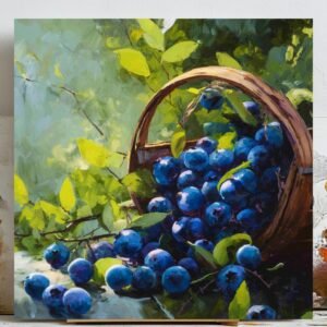 Blueberry Wall Art, Canvas or Poster, Fruit Still Life Painting, Kitchen Decor, Rustic Dining Room Artwork, Farmhouse Home Wall Decoration