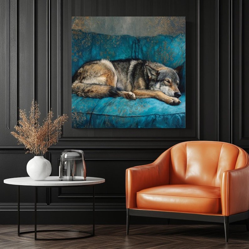 Wolf Sleeping Wall Art, Canvas Or Poster, Animal Decor, Living Room Decor, Contemporary Art, Home Wall Art, Whimsical Art, Cozy Wolf Poster - Image 3