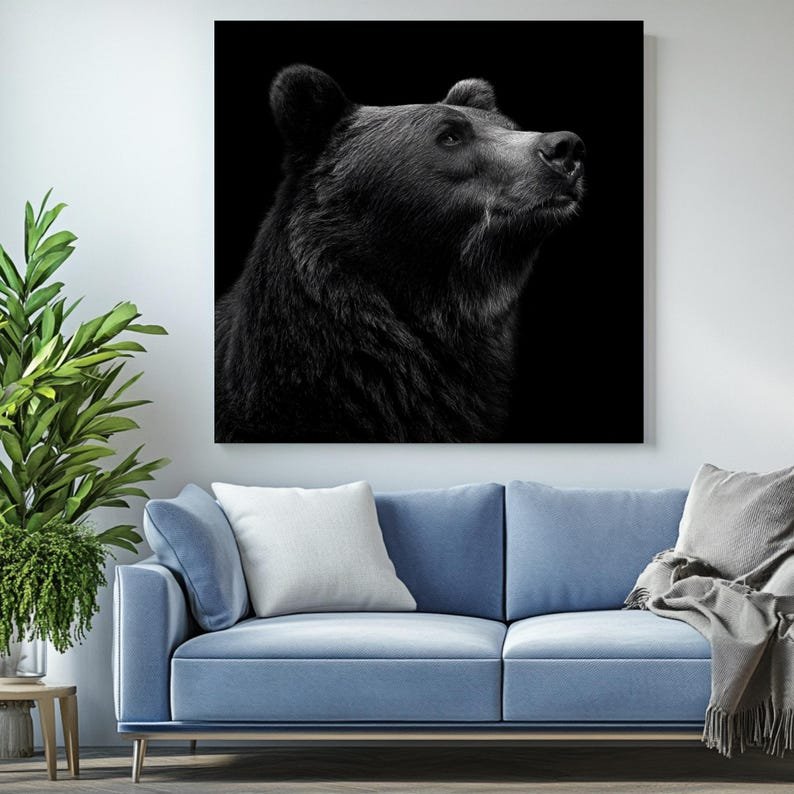 Bear Art, Canvas or Poster, Modern Rustic Traditional Decor, Living Room Wall Art, Black and White Grey, Bedroom Office Entryway Animal Art - Image 4