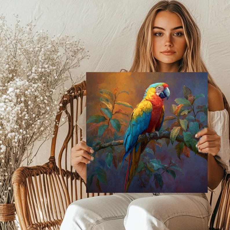 Colorful Parrot Wall Art, Canvas or Poster, Tropical Bird Wall Decor, Nature Wall Hanging, Living Room Bedroom Office Wall Art, Nursery Art - Image 5