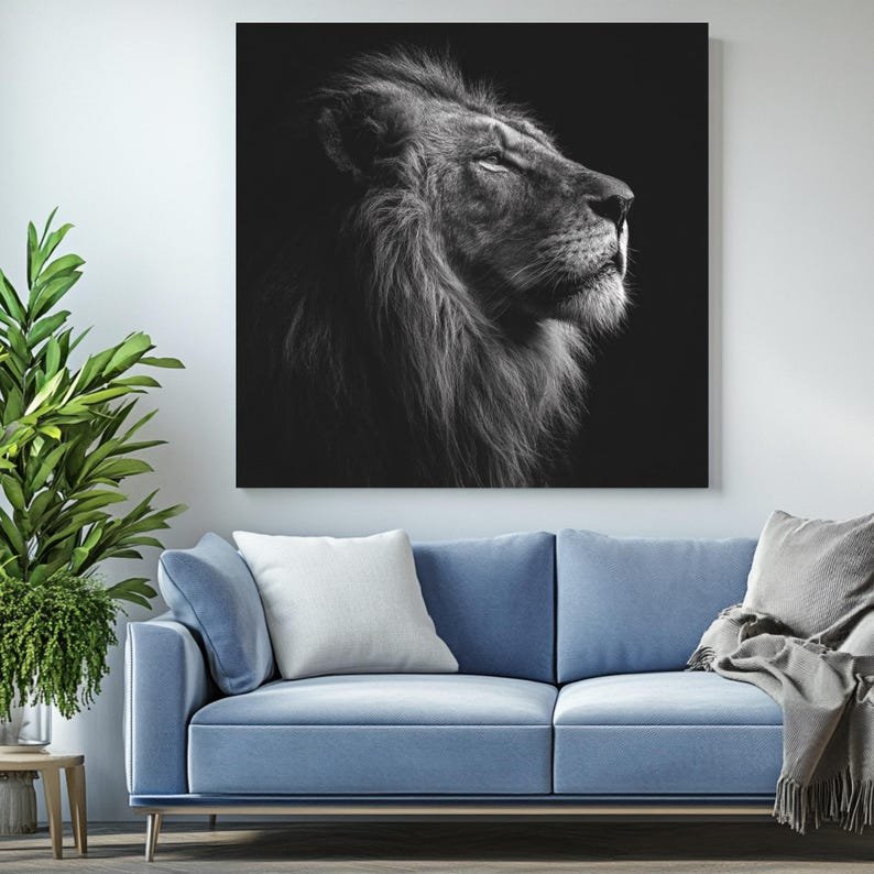 Majestic Lion Wall Art, Canvas or Poster, Animal Contemporary Decor, Living Room Office Bedroom Dining Room Black White Wall Art - Image 4