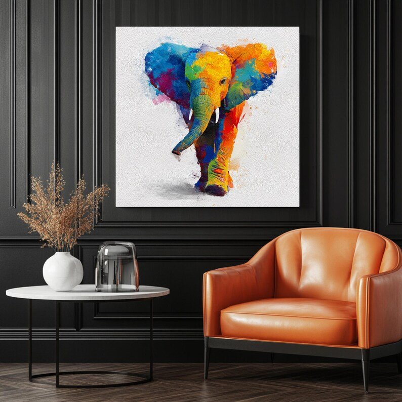 Colorful Elephant Wall Art, Canvas or Poster, Animal Painting, Home Decor, Living Room Bedroom Art, Safari Wall Art, Elephant Wall Hanging - Image 3