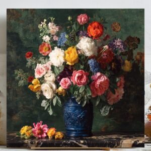 Vintage Floral Bouquet Wall Art, Canvas Or Poster, Dark Moody Botanical Print, Dutch Still Life Oil Painting, Victorian Flower Decor Art