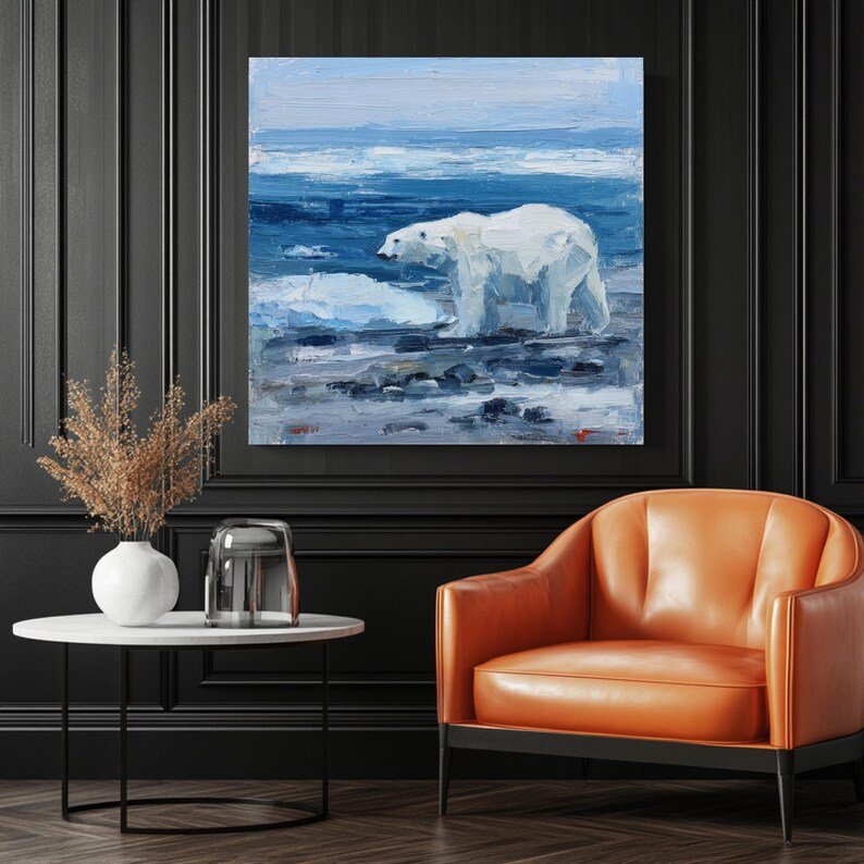 Polar Bear Art, Canvas or Poster, Modern Minimalist Decor, Living Room Bedroom Office Entryway Wall Art, Blue White Black, Animal Wall Art - Image 3