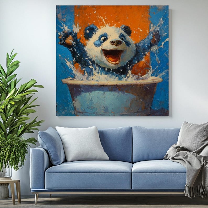 Panda In Bathtub, Canvas Or Poster, Panda Wall Art, Bathroom Wall Decor, Nursery Wall Art, Bathroom Wall Art, Panda Wall Art, Minimalist Art - Image 4