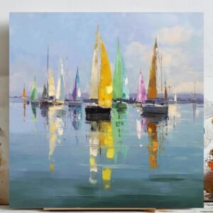 Colorful Sailboat Wall Art, Canvas or Poster, Nautical Wall Decor, Ocean Painting, Boat Wall Hanging, Coastal Home Decor, Sailing Art