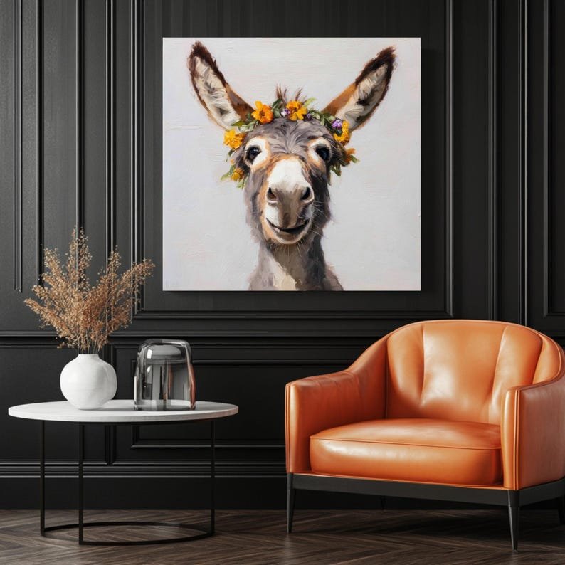 Flower Donkey Wall Art, Canvas Or Poster, Rustic Farmhouse Wall Decor, Whimsical Animal Art, Country Home Wall Hanging, Floral Donkey Print - Image 3