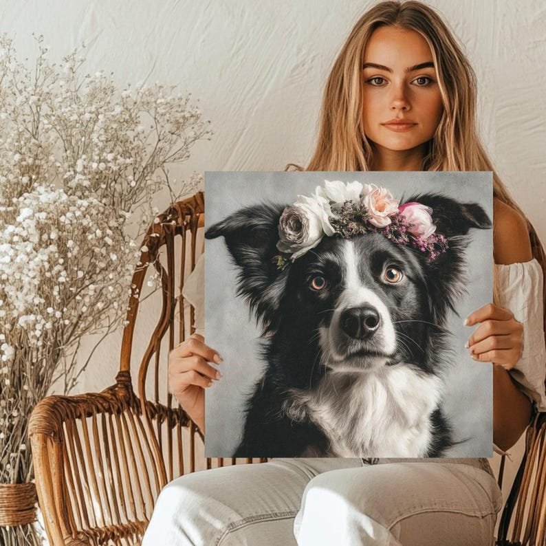Floral Border Collie Wall Art, Canvas Or Poster, Dog Lovers Gift, Pet Portrait Art, Modern Home Decor, Animal Wall Hanging, Cute Dog Print - Image 5