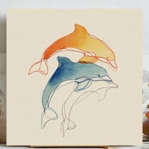 Dolphin Line Art Wall Decor, Canvas Or Poster, Minimalist Sea Life Art, Ocean Nursery Decor, Modern Living Room Art, Marine Life Gift Ideas