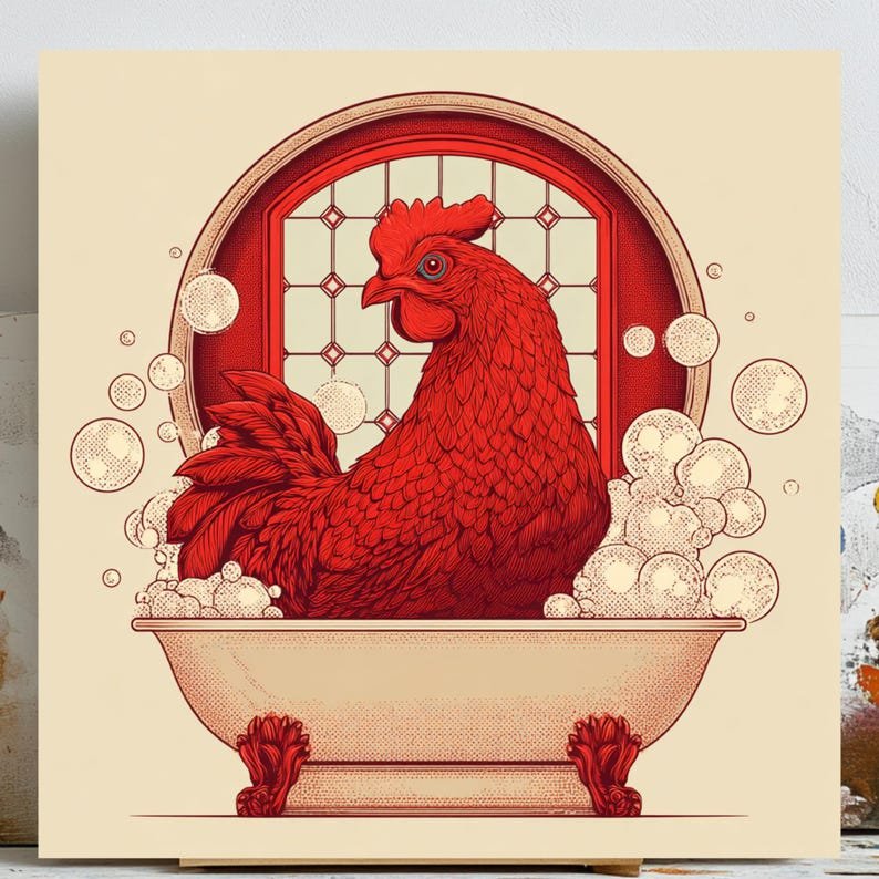 Rooster In Bathtub, Canvas Or Poster, Bathroom Decor, Nursery Decor, Kitchen Decor, Bathroom Wall Hanging, Farmhouse Wall Art, Chicken Decor