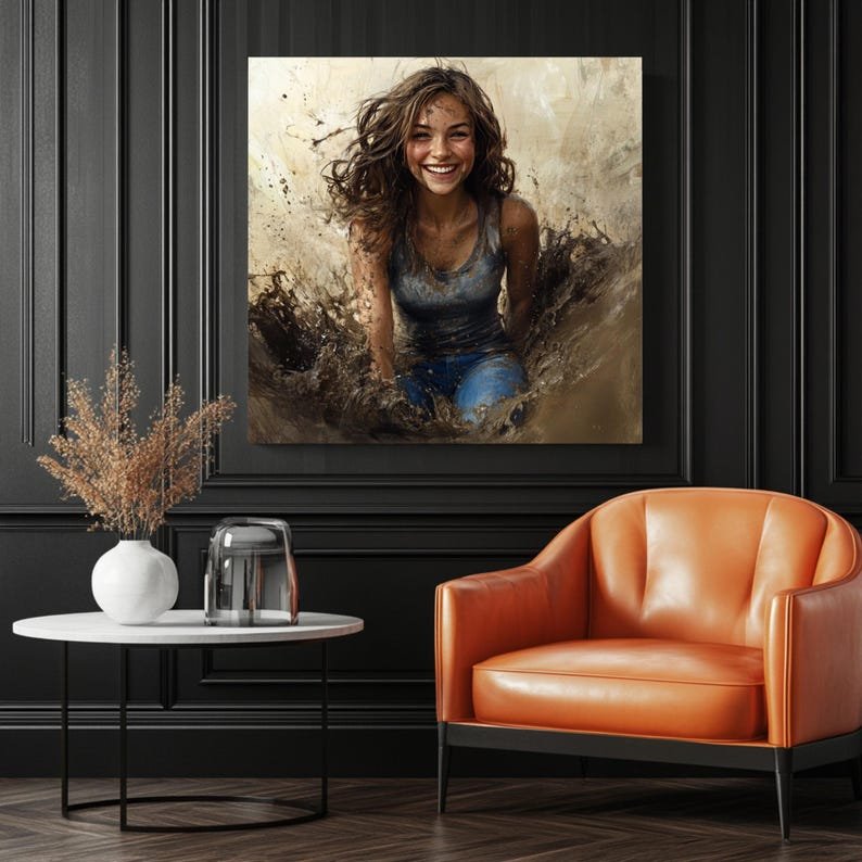 Woman In Mud Splash, Canvas Or Poster, Energetic Portrait, Contemporary Wall Art, Eclectic Wall Hanging, Gallery Wall Art, Gift For Her - Image 3