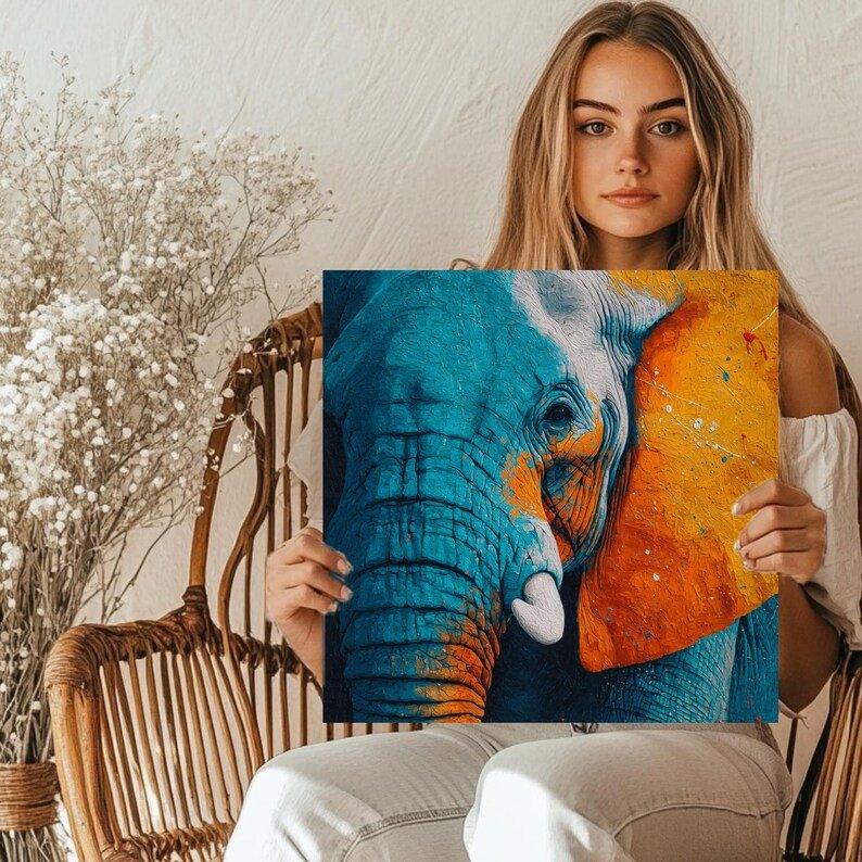 Abstract Elephant Painting, Canvas Or Poster, Modern Decor, Animal Decor, Living Room Decor, Office Decor,Elephant Wall Hanging,Elephant Art - Image 5