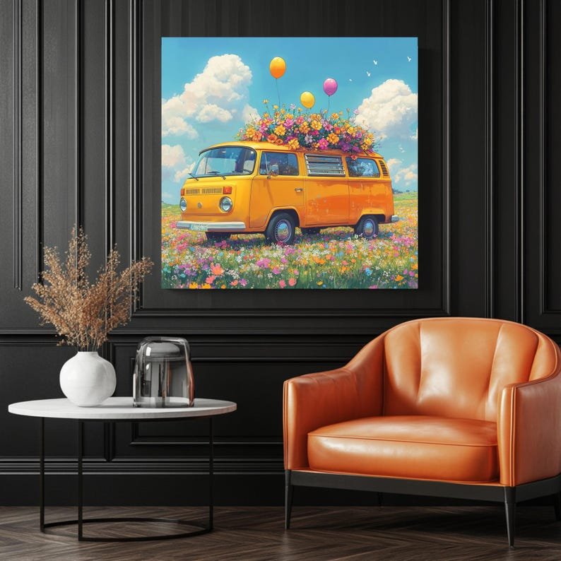 Floral Van Wall Art, Poster or Canvas, Boho Wall Decor, Hippie Van Print, Retro Flower Art, Van Life Wall Art, Teen Room Decor,Bedroom Print - Image 3
