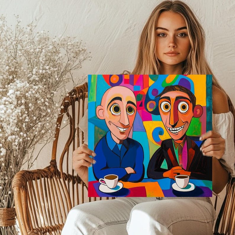 Abstract Coffee Art, Abstract Man Art, Canvas Or Poster, Colorful Cafe Scene, Whimsical People Painting, Vibrant Wall Art,Dining Room Accent - Image 5