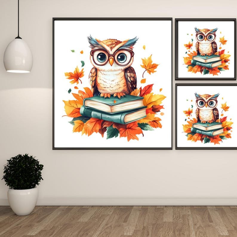 Cute Owl Reading Books, Canvas Or Poster, Kids Room Wall Art, Nursery Decor, Autumn Wall Hanging, Book Lover Gift, Framed Canvas Wall Art - Image 2