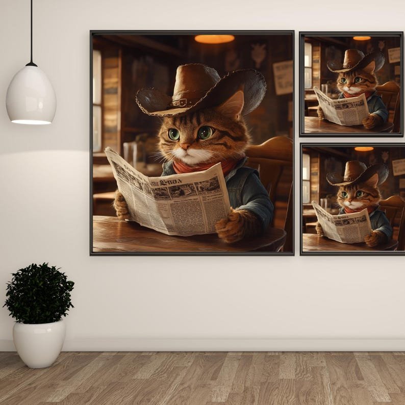 Cowboy Cat Wall Art, Canvas Or Poster, Western Rustic Decor, Animal Wall Art, Cabin Wall Hanging, Farmhouse Wall Art, Gift For Equestrians - Image 2