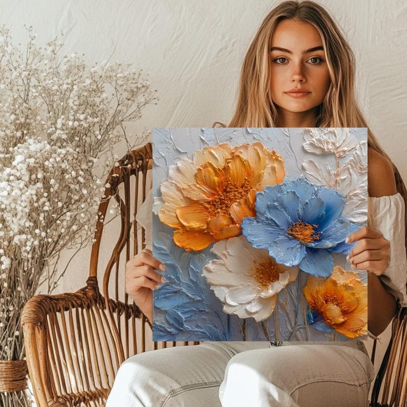 Floral Wall Art, Canvas Or Poster, Living Room Wall Art, Bedroom Wall Hanging, Modern Flower Artwork, Textured Bloom Decor, Home Design - Image 5