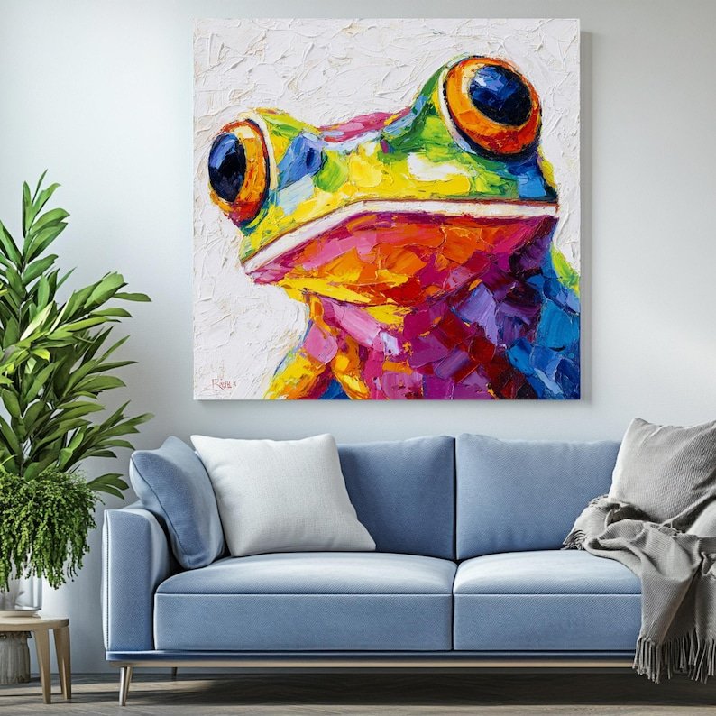 Colorful Frog Painting, Canvas Or Poster, Modern Animal Wall Decor, Living Room Office Art, Impasto Texture Print, Vibrant Nursery Decor - Image 3