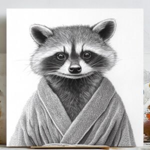 Raccoon in Bathrobe Art Print: Whimsical Animal Wall Decor