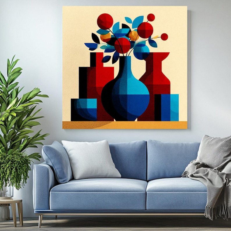 Modern Vase Wall Art, Canvas Or Poster, Unique Wall Decor, Living Room Decor, Home Decor, Abstract Floral Design, Geometric Style,Room Decor - Image 3