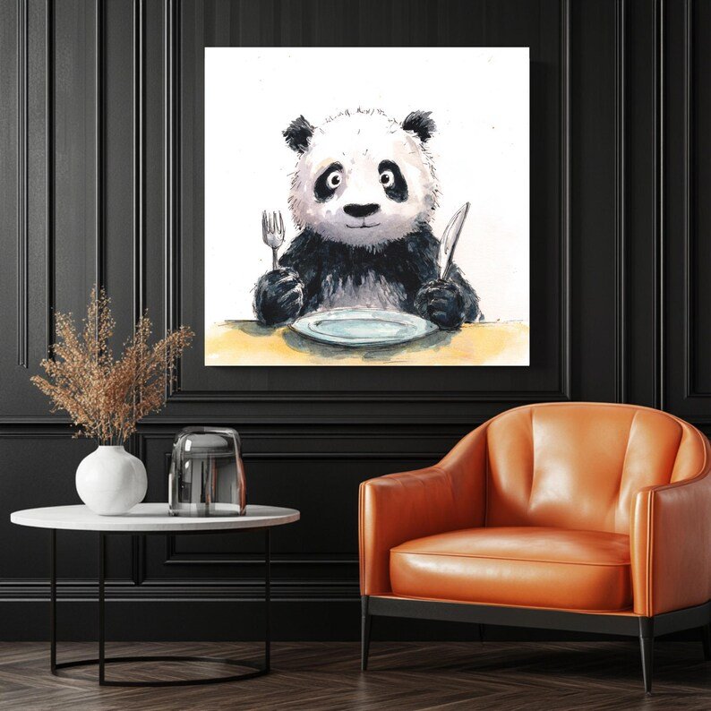 Hungry Panda Art, Canvas Or Poster, Funny Animal Wall Decor, Whimsical Panda Illustration, Kitchen Dining Room Wall Hanging,Cute Panda Print - Image 3