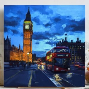 London Cityscape, Canvas or Poster, Travel Wall Art, Modern Living Room Decor, Big Ben Painting, British Landmark Print, Urban Wall Hanging