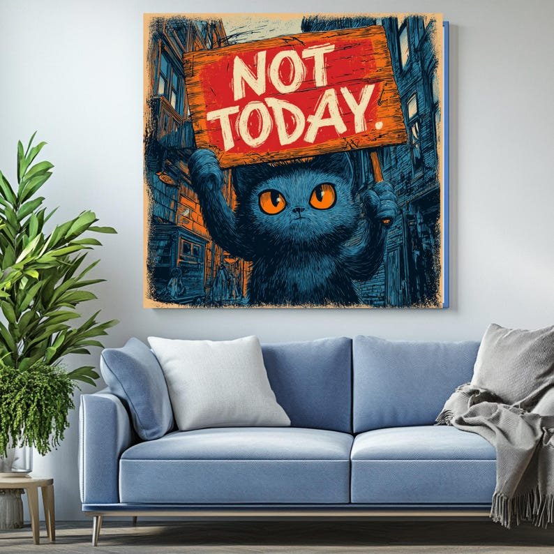 Black Cat Not Today Wall Art, Canvas Or Poster, Funny Cat Decor, Office Wall Art, Sassy Cat Print, Grumpy Cat Gift, Introvert Room Decor Art - Image 3