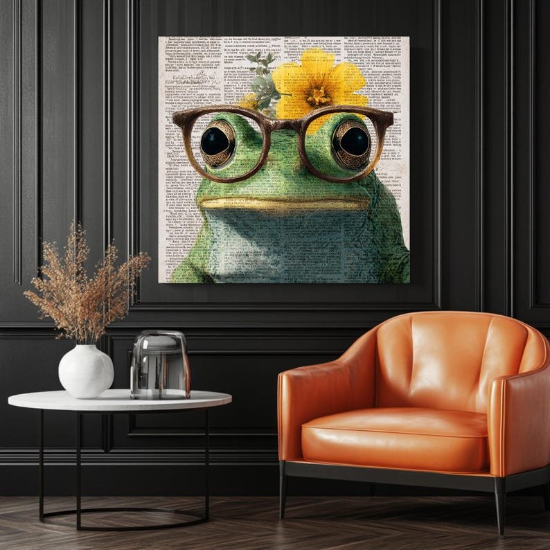 Frog With Glasses, Canvas Or Poster, Animal Decor, Living Room Decor, Contemporary Art, Home Wall Art, Whimsical Wall Hangings - Image 3