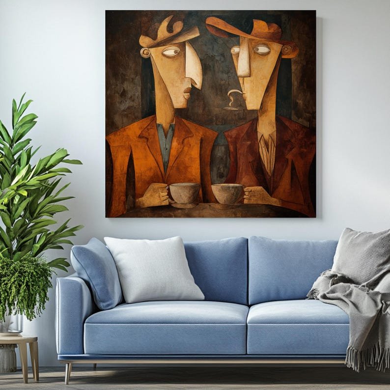Abstract Coffee Men Wall Art, Canvas Or Poster, Cubist Style Decor, Living Room Art, Cafe Decor, Office Decor, Gift For Him, Brown Wall Art - Image 3