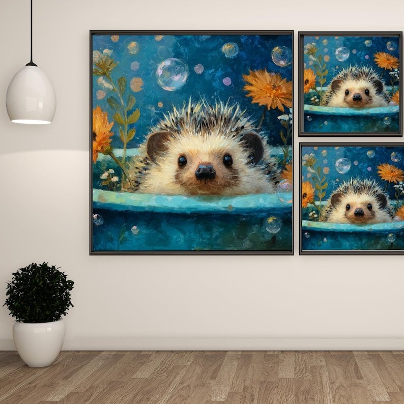 Hedgehog In Bathtub, Canvas Or Poster, Bathroom Wall Art, Hedgehog Wall Art, Animal Decor, Bathroom Wall Decor, Home Decor, Living Room Art - Image 2