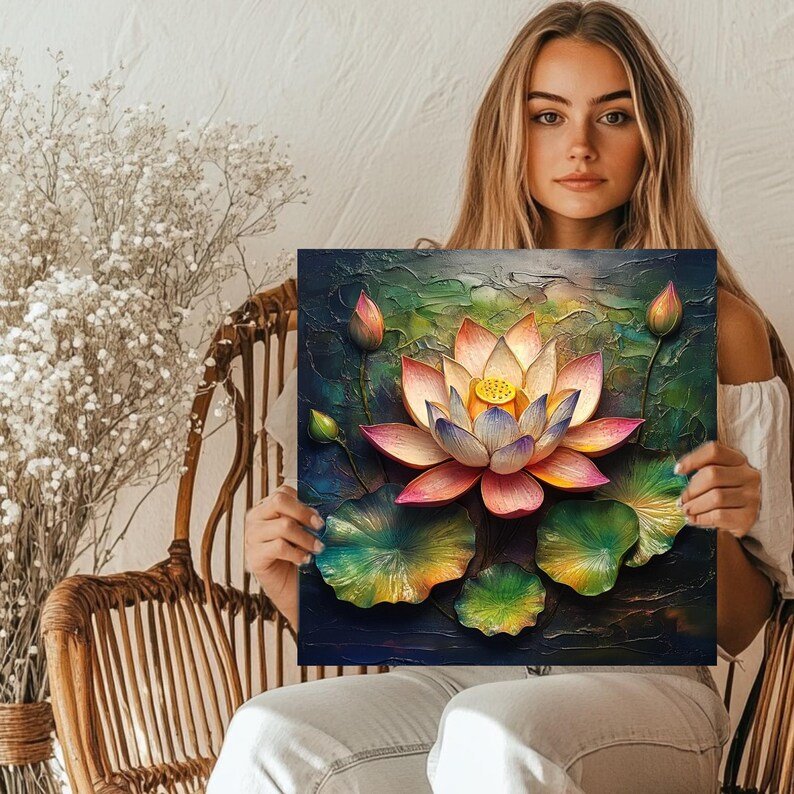 Blooming Lotus Wall Art, Canvas or Poster, Botanical Wall Decor, Contemporary Floral Art, Modern Wall Hanging, Dining Room Wall Art - Image 5
