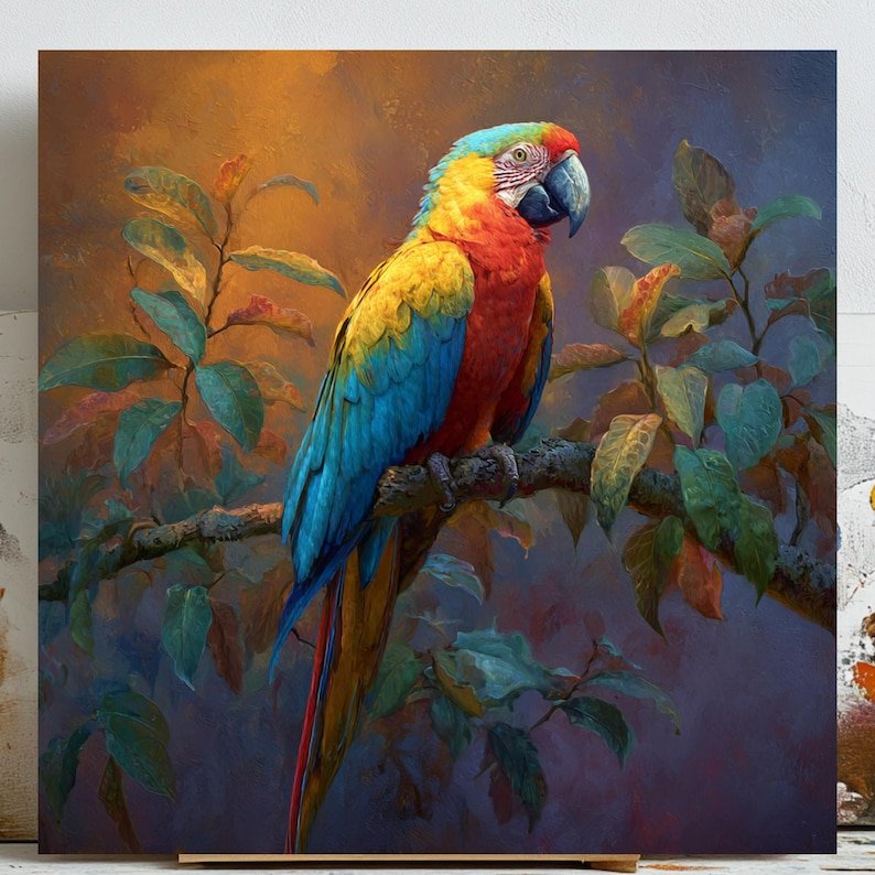 Colorful Parrot Wall Art, Canvas or Poster, Tropical Bird Wall Decor, Nature Wall Hanging, Living Room Bedroom Office Wall Art, Nursery Art