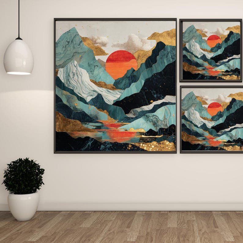 Sunset Mountain Wall Art, Canvas or Poster, Abstract Nature Painting, Living Room Bedroom Office Wall Art, Home Decor, Gift for Art Lovers - Image 2