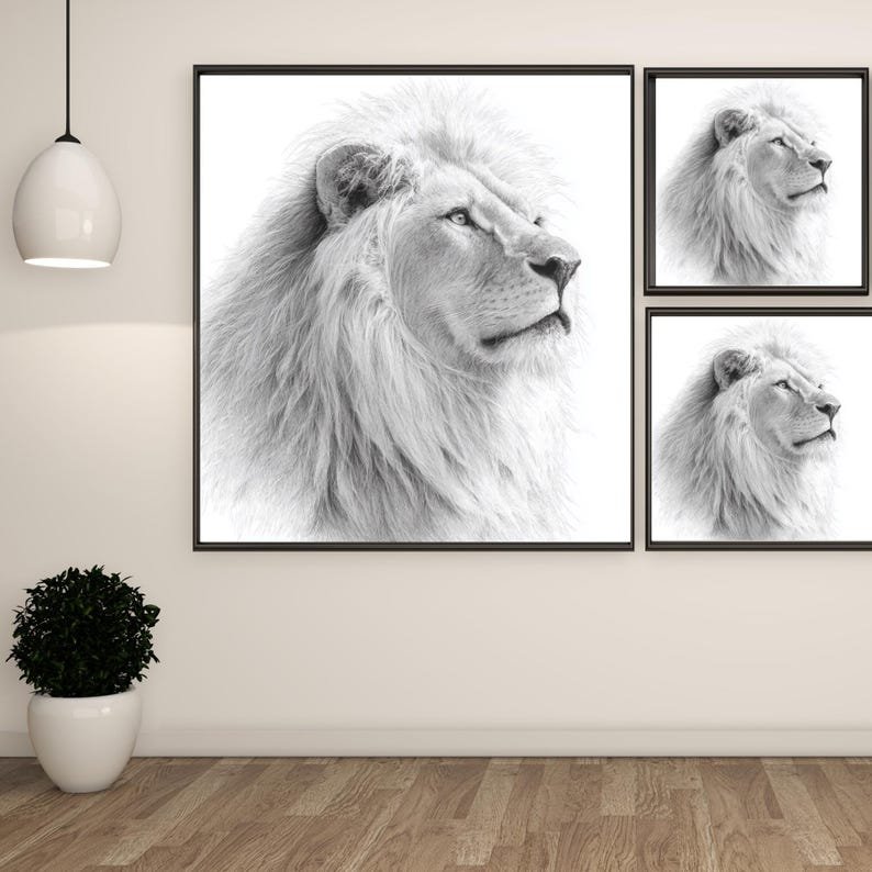 White Lion Wall Art, Canvas Or Poster, Safari Wildlife Decor, Living Room Bedroom Office Wall Art, Nursery Wall Art, Lion Home Decor - Image 2