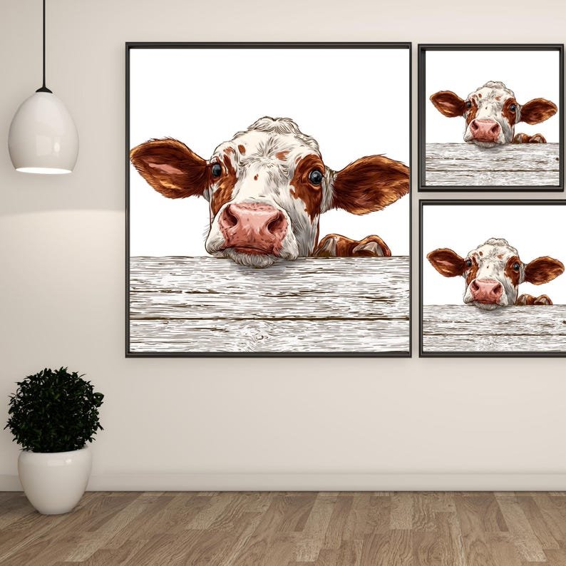 Cow Wall Art, Canvas Or Poster, Farmhouse Decor, Rustic Home Decor, Animal Print, Cow Gift, Kitchen Wall Art, Home Decor, Bedroom Wall Art - Image 2
