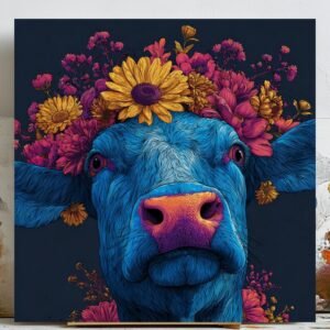Floral Cow Wall Art, Canvas Or Poster, Modern Decor, Colorful Animal Decor, Living Room Wall Art, Home Decor, Cow Wall Hanging, Cow Art