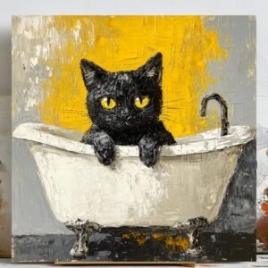 Black Cat In Bathtub, Canvas Or Poster, Modern Wall Art, Animal Decor, Bathroom Decor, Living Room Decor, Cat Wall Hanging, Cat Lover Art