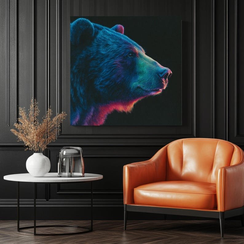 Neon Bear Portrait Art, Canvas Or Poster, Unique Wall Decor, Living Room Decor, Home Decor, Wildlife Frame Decor, Modern Bear, Room Decor - Image 3