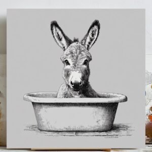 Donkey In Bathtub Wall Art, Canvas Or Poster, Funny Bathroom Decor, Farmhouse Wall Art, Rustic Animal Decor, Cute Art Print