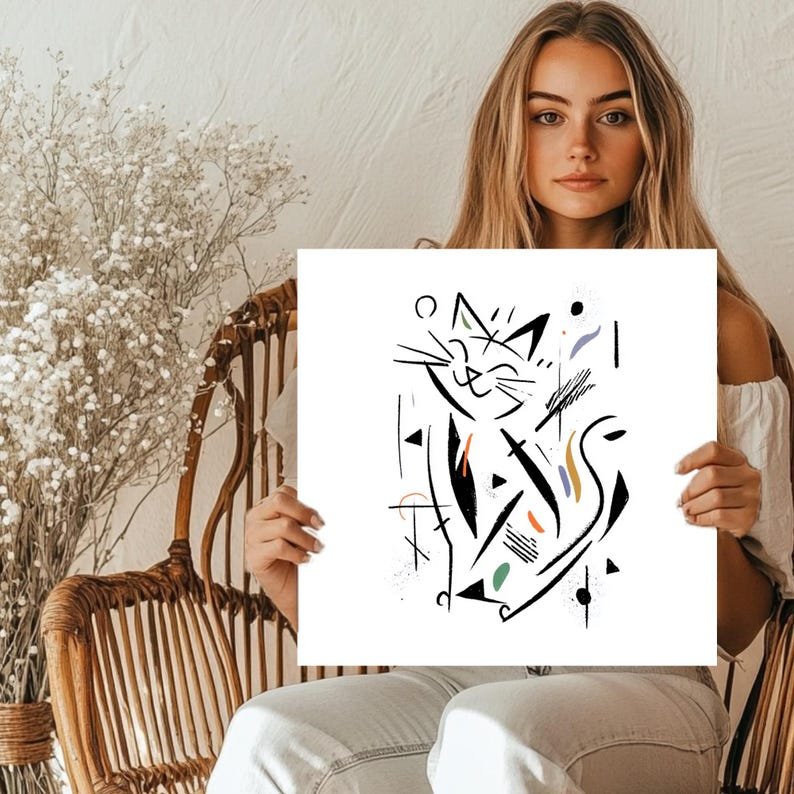 Abstract Cat Wall Art, Canvas Or Poster, Minimalist Kitty Decor, Modern Animal Art, Living Room Wall Decor, Cat Lover Gift, Kids Room Art - Image 4