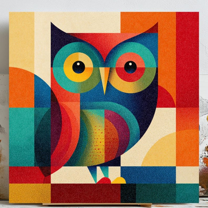 Abstract Owl Wall Art, Canvas Or Poster, Kids Decor, Modern Decor, Animal Decor, Living Room Decor, Office Decor, Owl Wall Hanging, Owl Art
