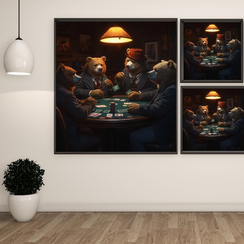 Bear Poker Night Art, Canvas or Poster, Animal Whimsical Decor, Game Room Office Living Room Man Cave Wall Art, Kids Room Wall Art - Image 2