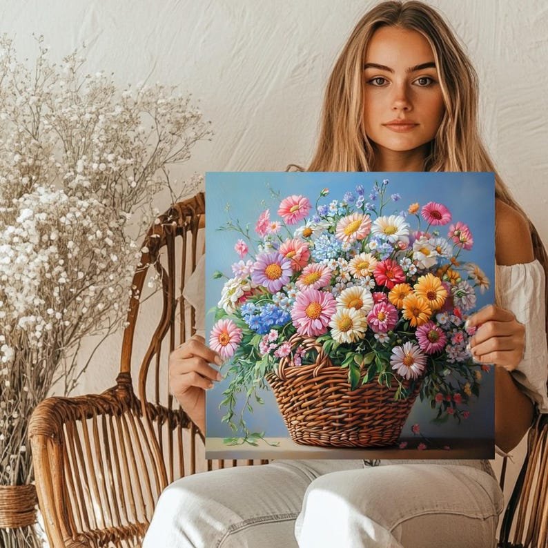 Floral Canvas Print: Colorful Flower Basket, Botanical Wall Art - Image 5