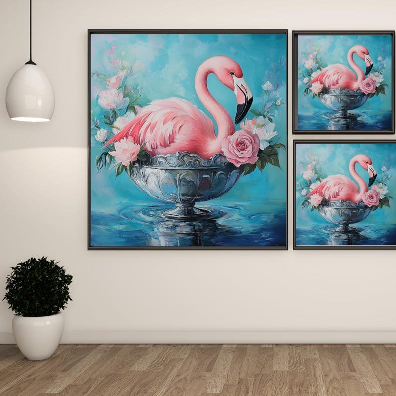 Flamingo Wall Art, Canvas or Poster, Pink Flamingo Decor, Floral Wall Art, Tropical Wall Hanging, Modern Home Decor, Living Room Art - Image 2